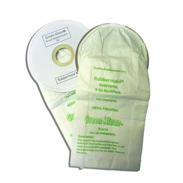 Green Klean Green Klean GK-PHP06HEPA Rubbermaid BP 6 qt Backpack H12 Hepa Replacement Vacuum Bags - 10 per Case - Case of 10 GK-PHP06-HEPA